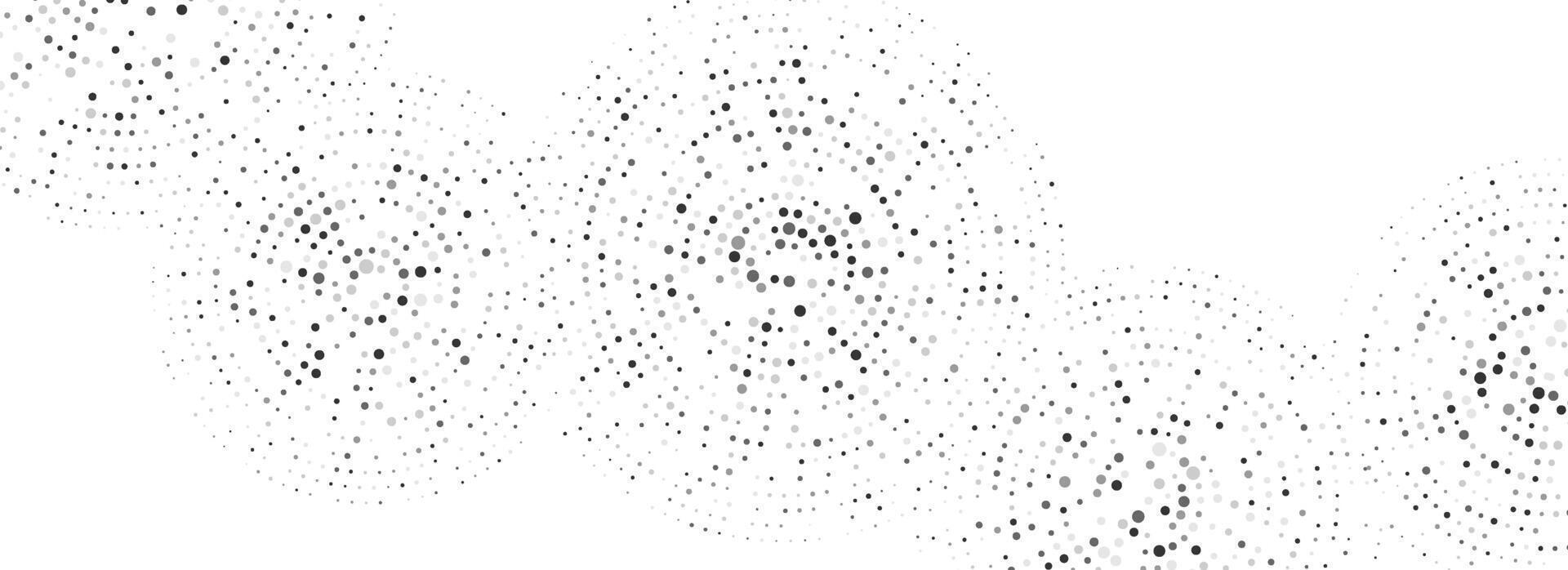 Black dotted concentric circle pattern. Radial halftone abstract drop wallpaper. Rippled sound wave ring background. Tech circular particle texture for flyer, poster, presentation. vector