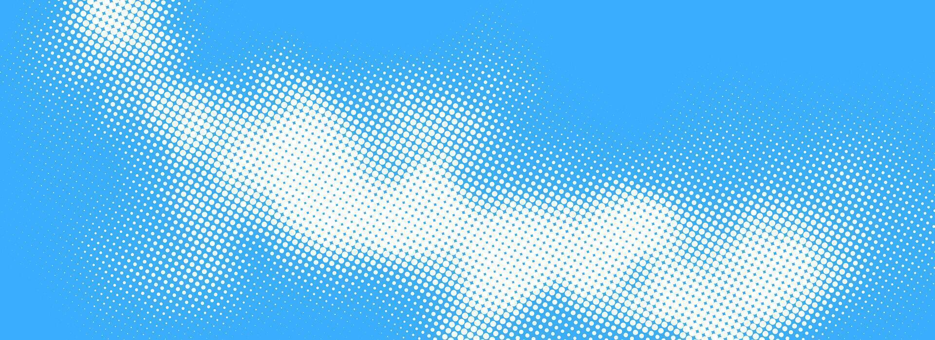 Halftone cloud background. White dotted clouds in blue sky. Comic pop art heaven wallpaper for banner, collage, poster, leaflet, brochure. Rasterized smoke, smog or fog texture. vector