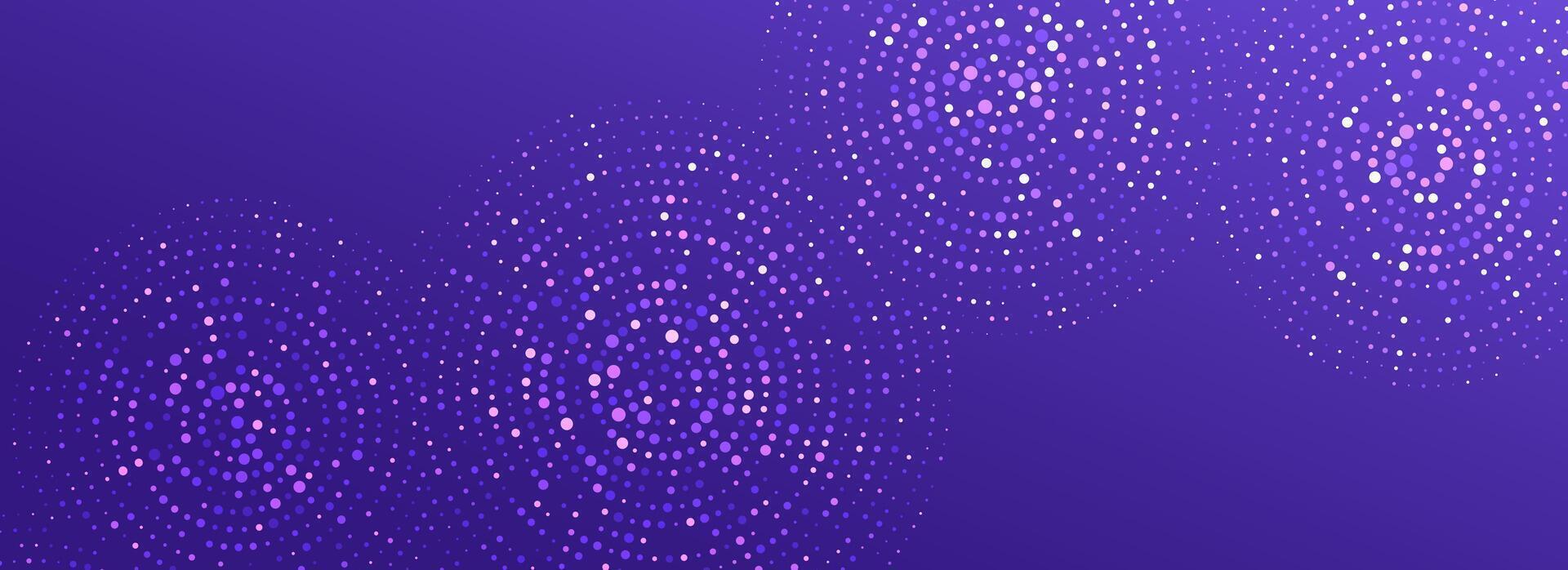 Purple digital technology pattern. Glowing dotted circle background. Abstract dot round grid backdrop for business, science, healthcare, medicine, finance. Violet textured wallpaper vector