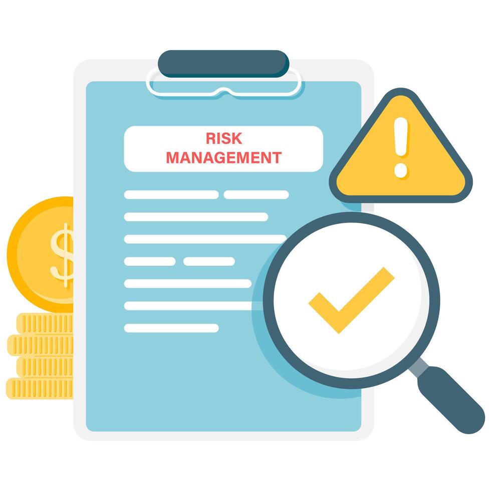 risk management, corporate strategy illustration and report vector