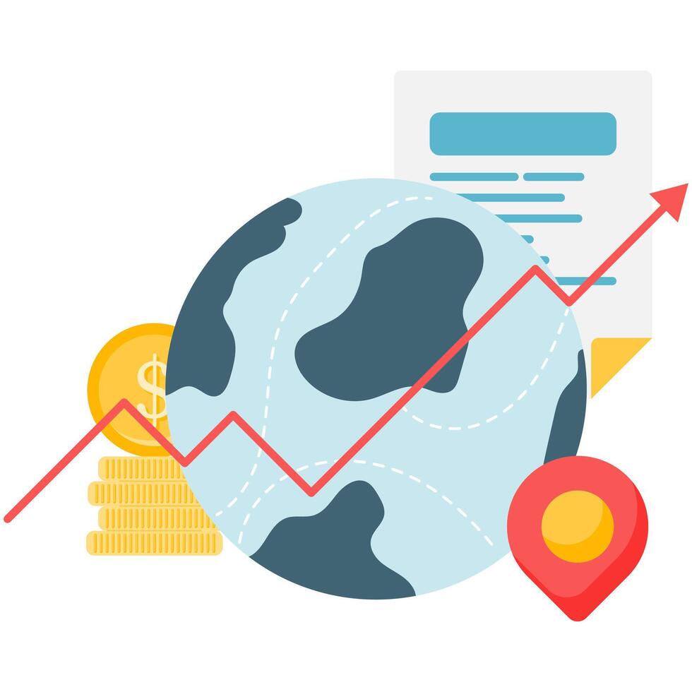 global growth, corporate strategy illustration and report vector