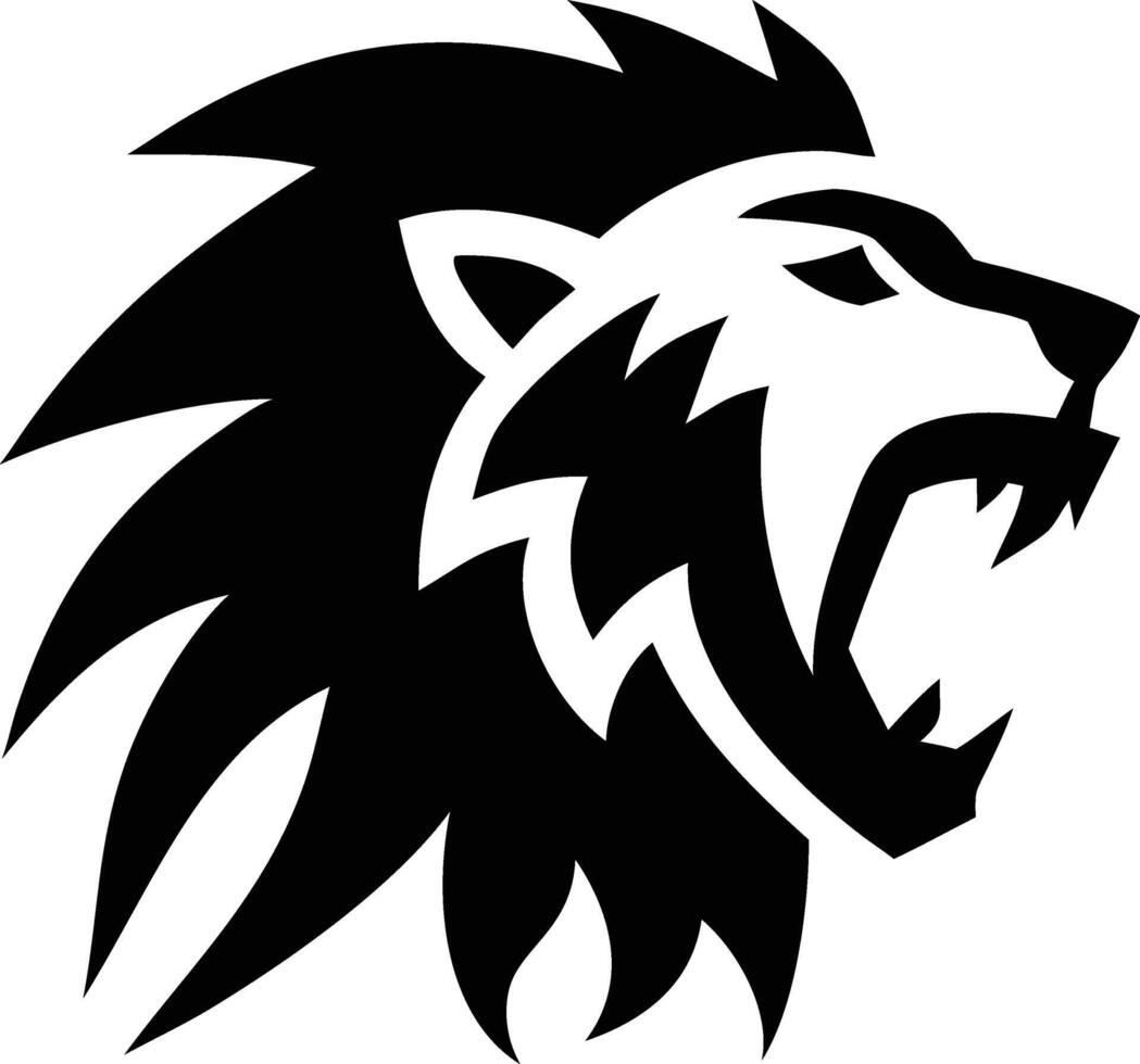 Powerful Roaring Lion Head Silhouette Emblem vector