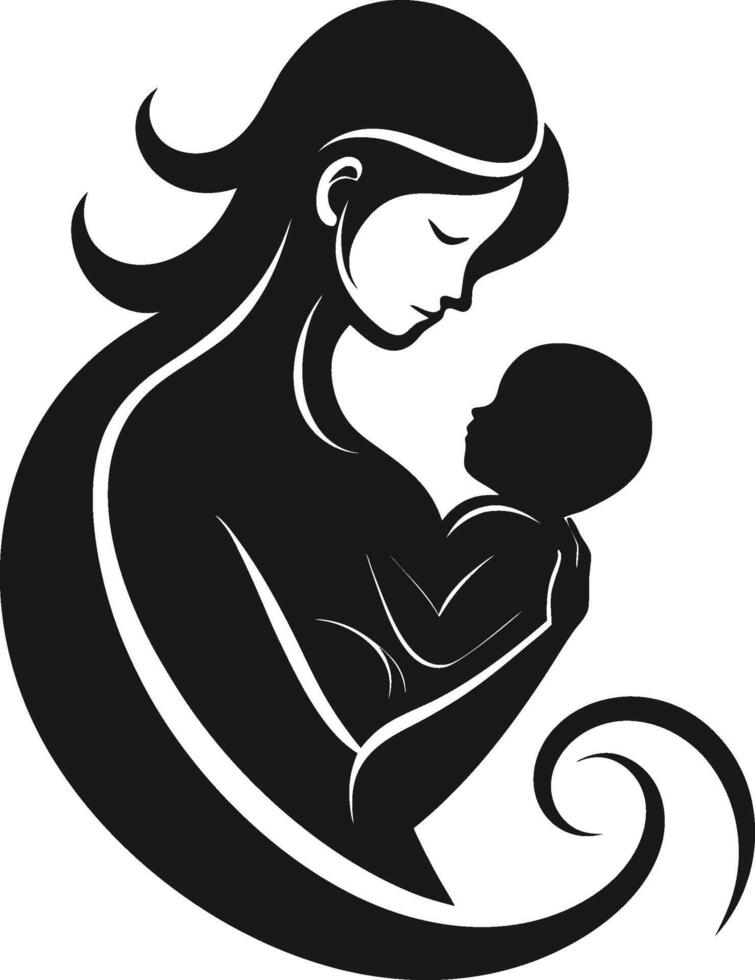 Simple Silhouette of Mother and Baby vector