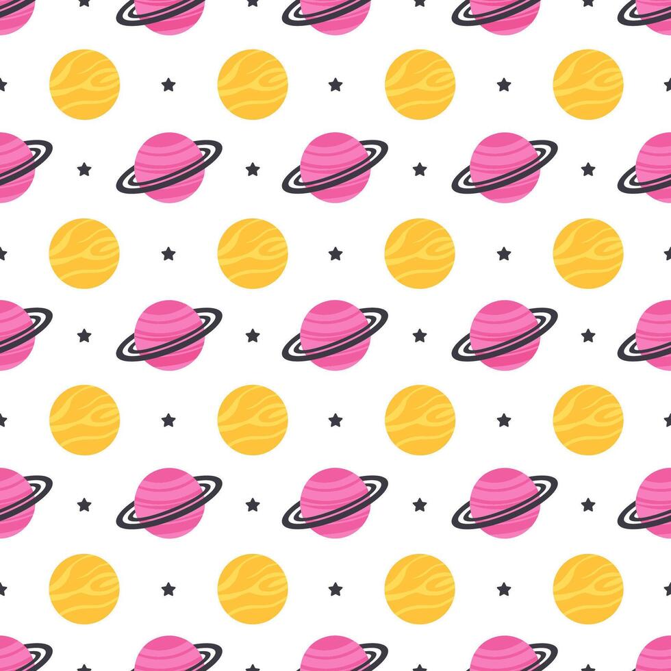 Cute Astronaut Floating in Space Seamless Pattern with Planets, Stars, and a Galaxy Background vector