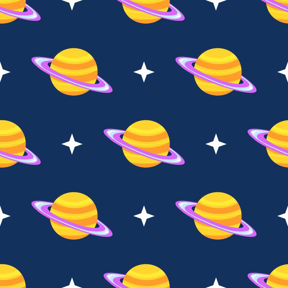 Seamless Pattern of Outer Space Exploration with Floating Astronaut and Planets in Cartoon Flat Design vector
