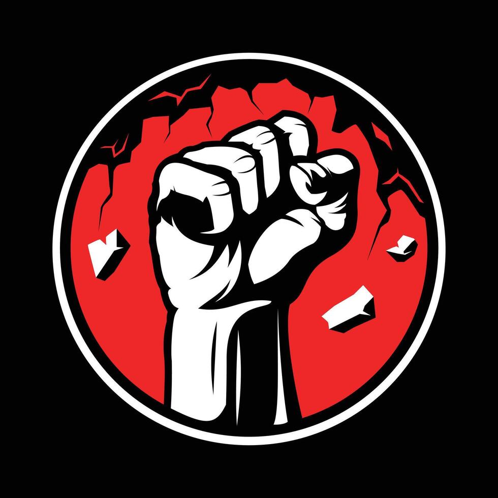 A fist is shown in a red circle with a black background vector