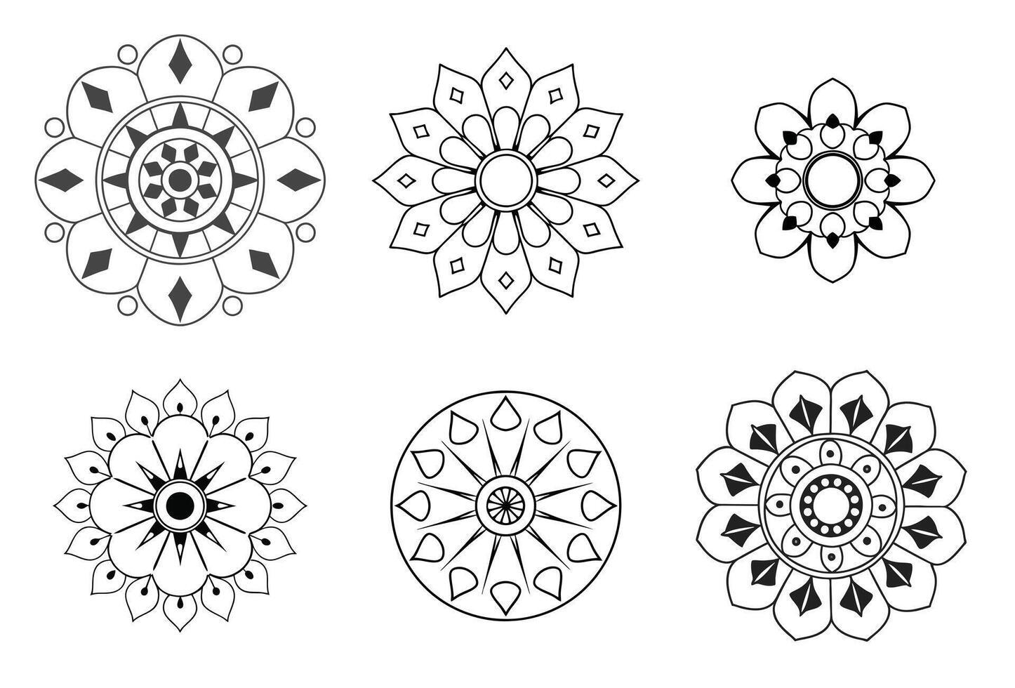 Mandala Set, Blossom Mandala Shape. Circular pattern in form of mandala, tattoo, decoration. vector