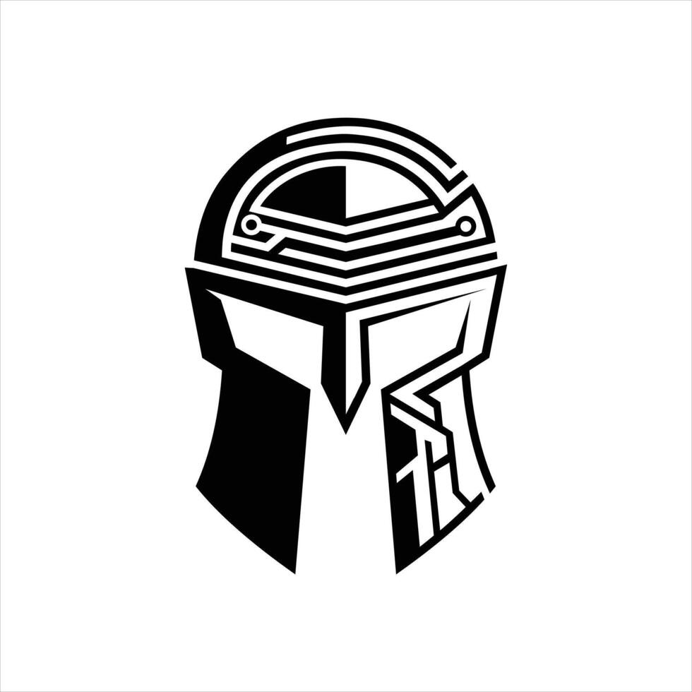 A black and white logo for a helmet vector