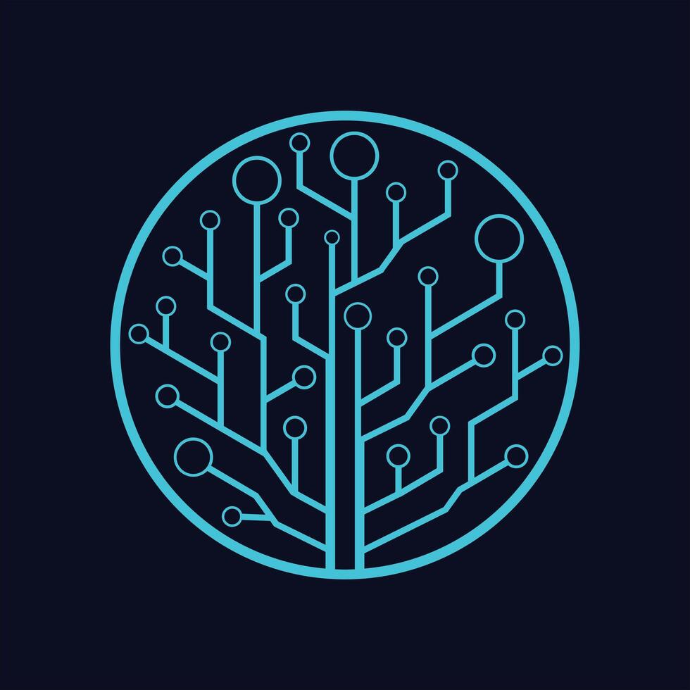 A tree with a circuit board in the middle vector