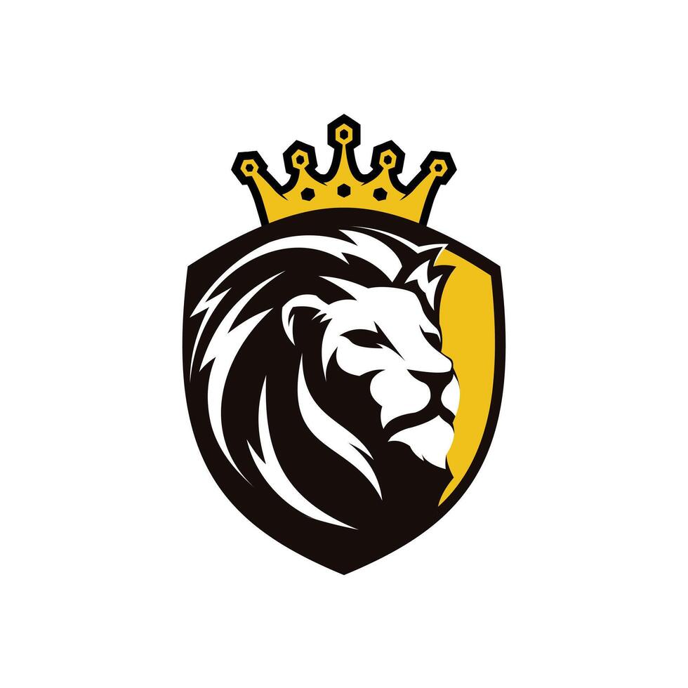 Lion head with crown logo vector