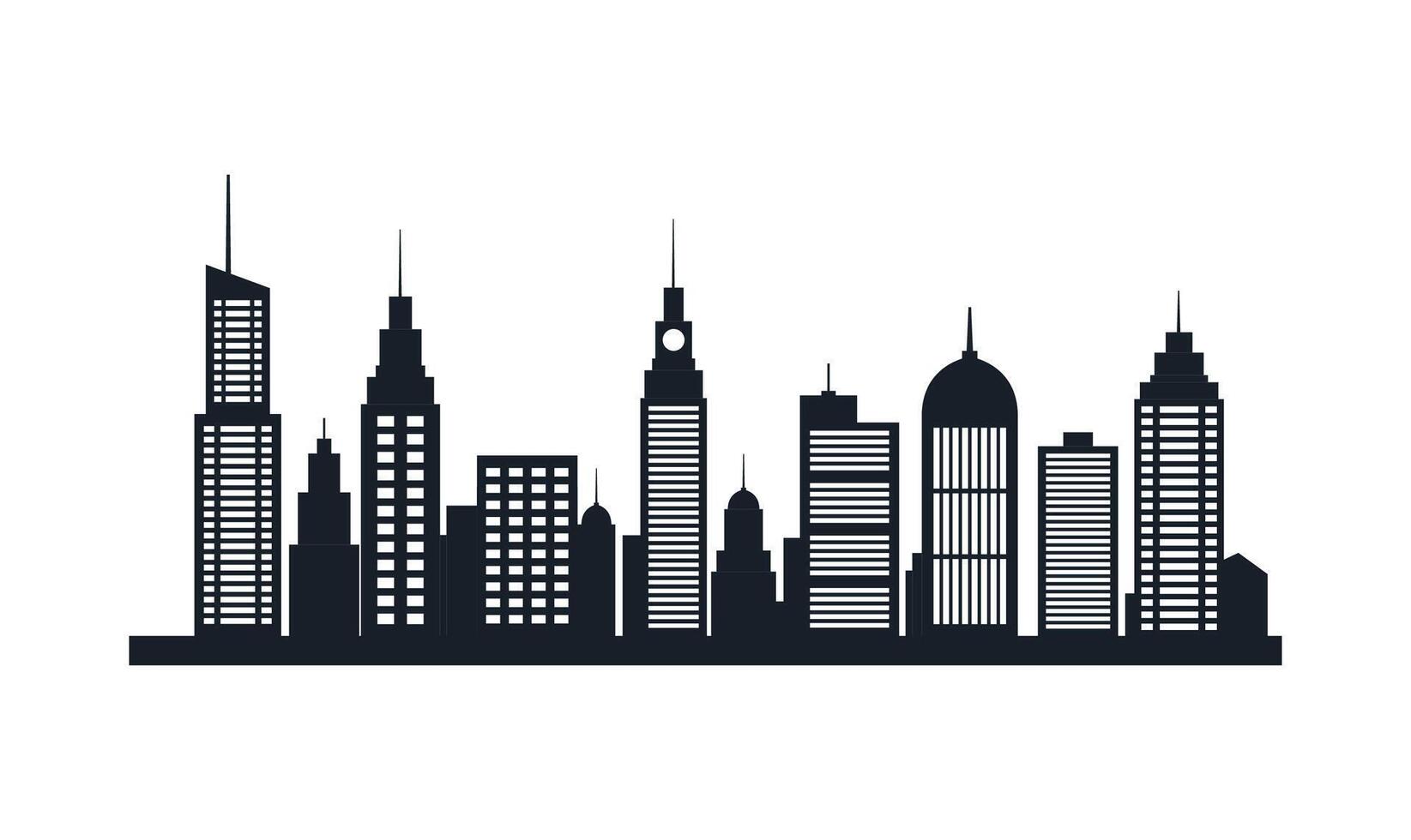 Black Silhouette of Cityscape Skyscrapers Buildings Landscape Wallpaper in Modern City Town vector