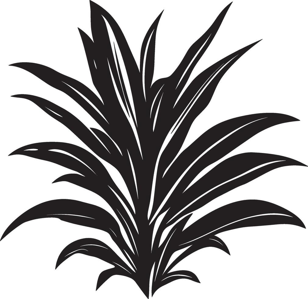 Black illustration of a simple bromeliad leaf silhouette vector
