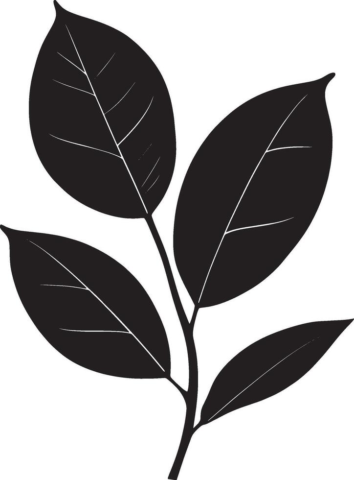 Black illustration of a simple rubber plant leaf silhouette vector