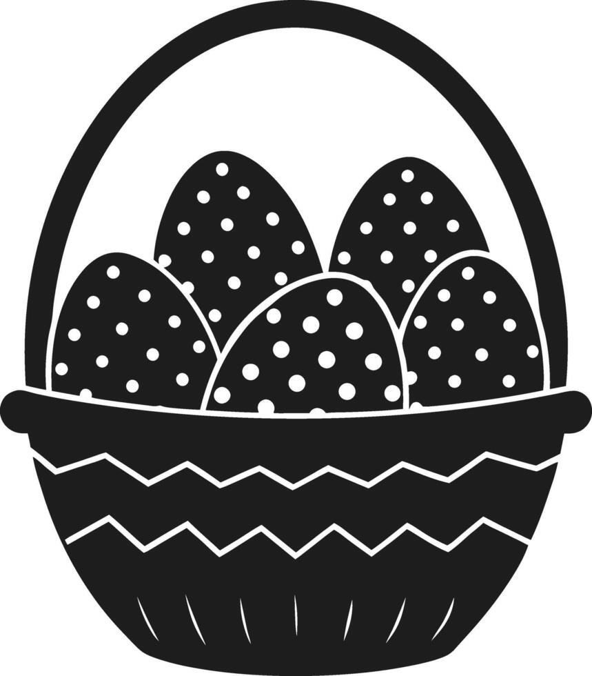 Easter Basket Silhouette with Polka-Dot Patterned Eggs vector