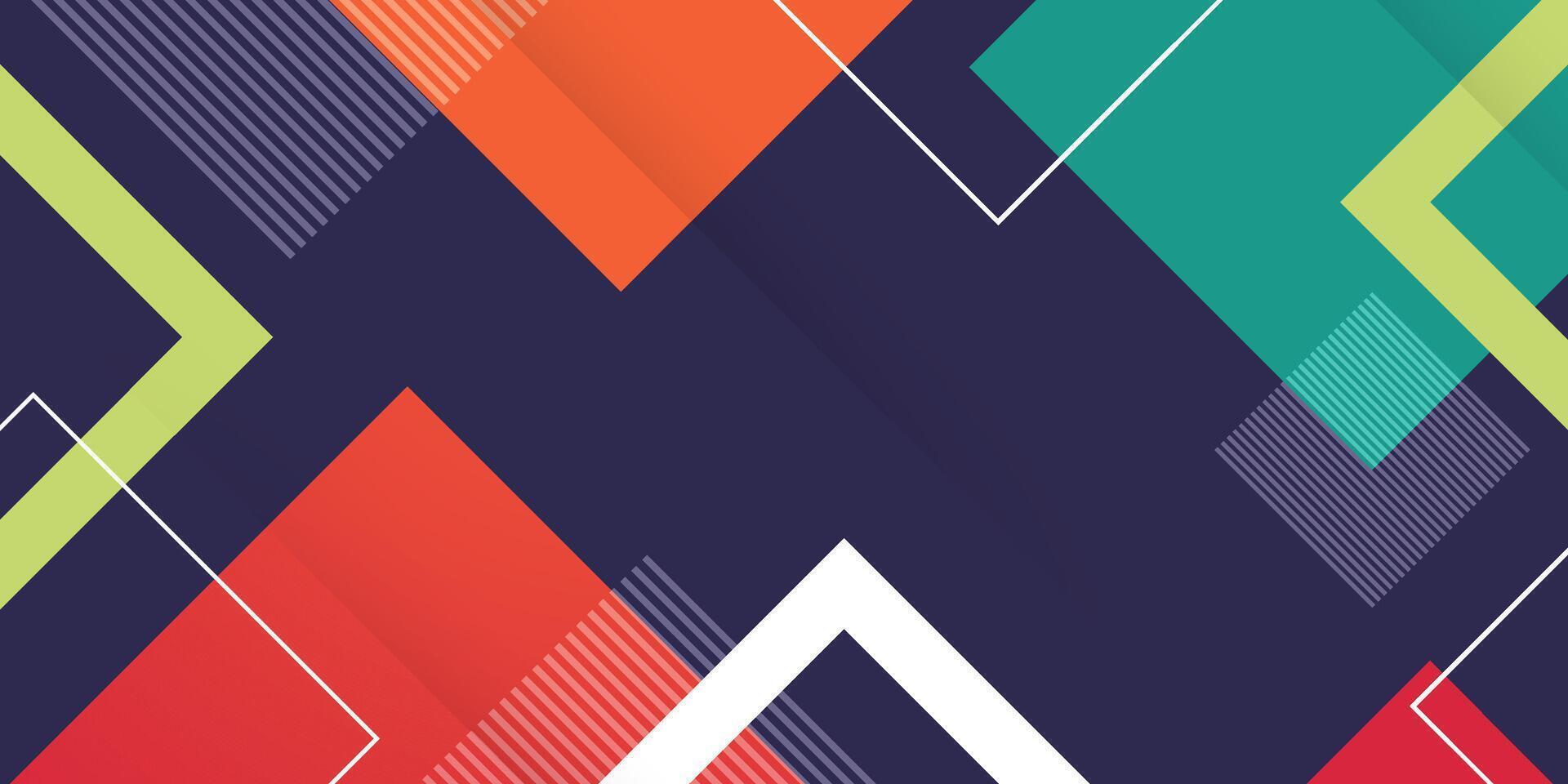 Abstract colorful square 3D background pattern. Orange, green, and white shapes on blue background. vector