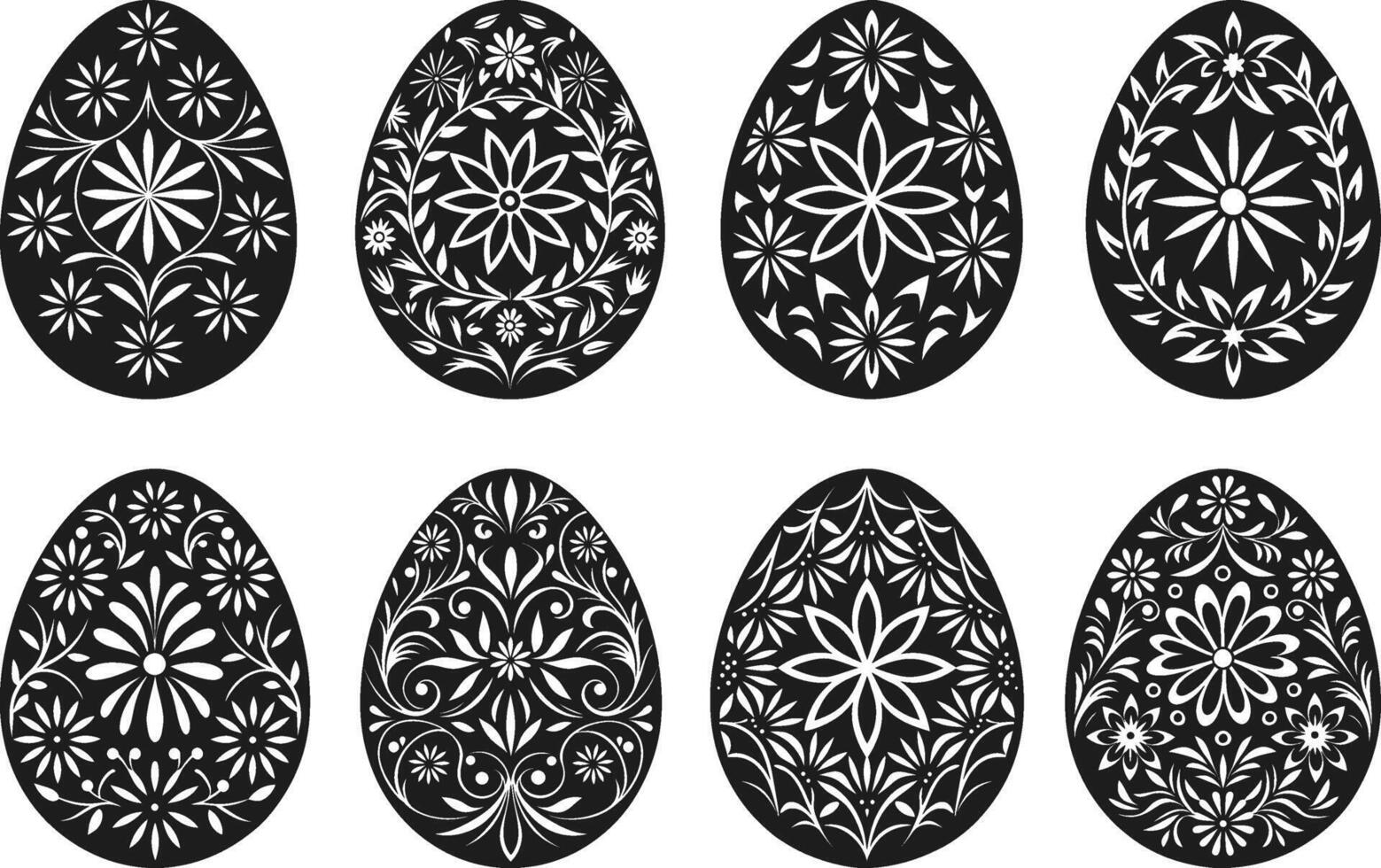 Set of Elegant Silhouette Easter Eggs with Intricate Floral Designs vector