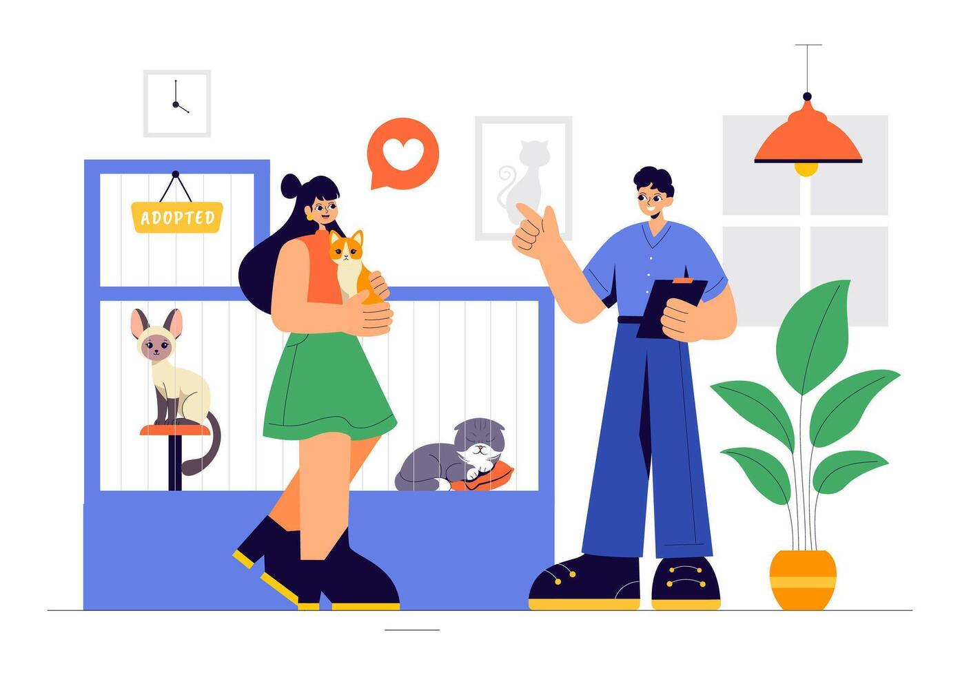 Animal Shelter Adoption Concept with Cats and Dogs in a Flat Style Illustration vector