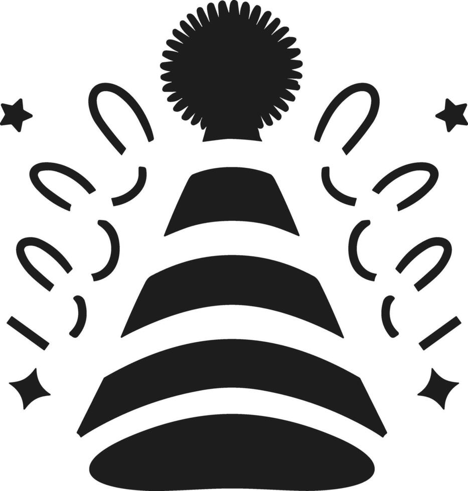 Party Hat Silhouette with Streamers, Stars, and Festive Details vector