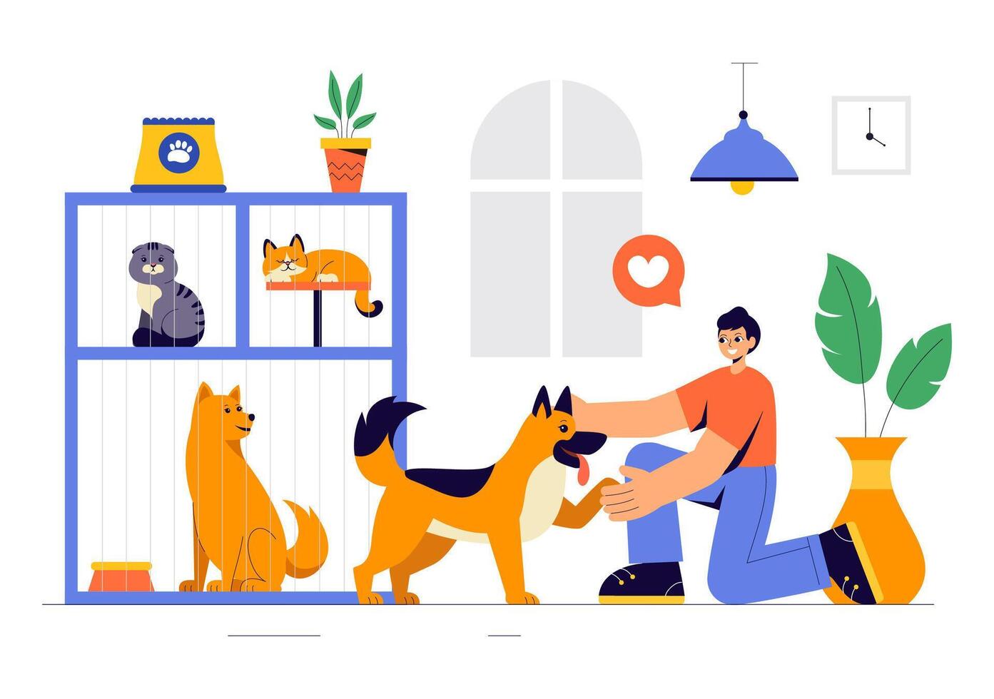 Flat Cartoon of an Animal Rescue Center Helping Pets Find Homes vector