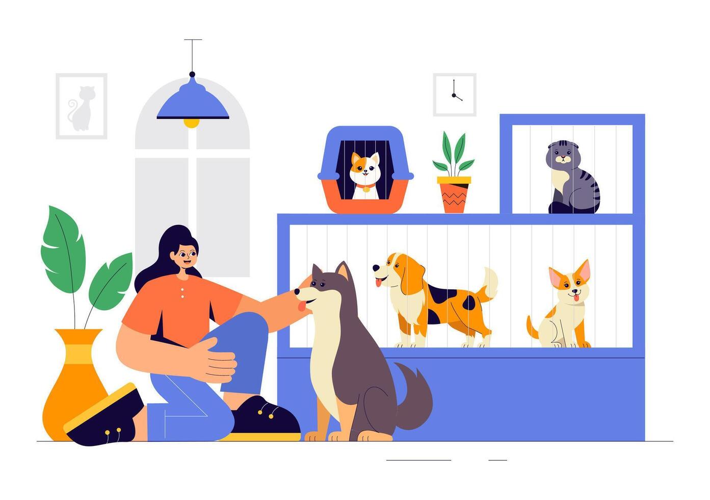 Pet Rescue and Adoption Agency Illustration with Cute Cats and Dogs vector