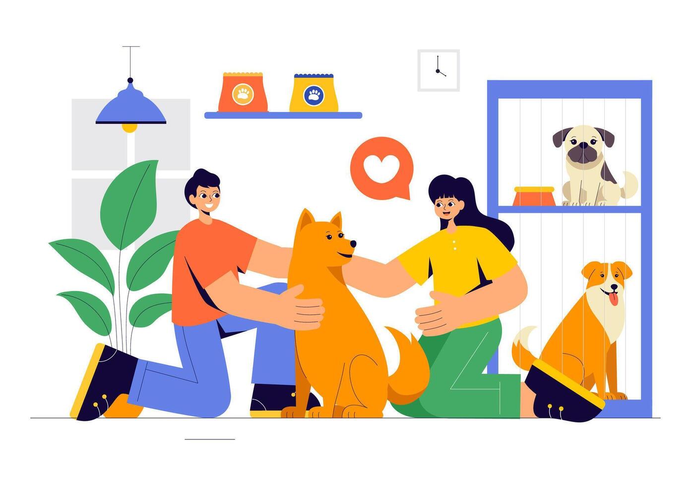 Flat Style Illustration of a Pet Adoption Event at an Animal Shelter vector