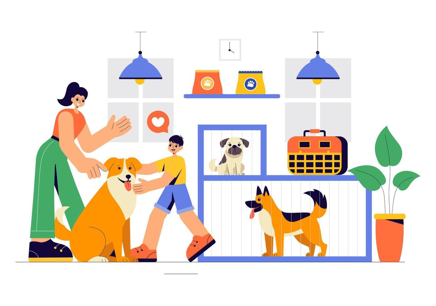 Animal Care and Adoption Center Illustration with Cute Pets in a Shelter vector
