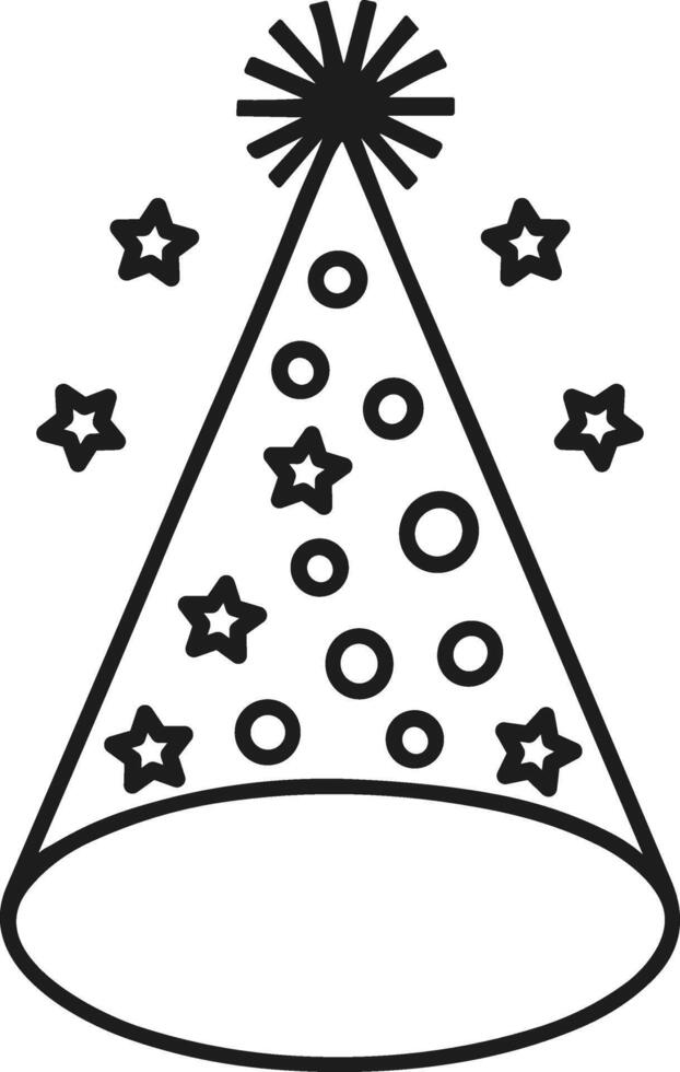 Party Hat with Stars and Circles - Festive Line Art vector