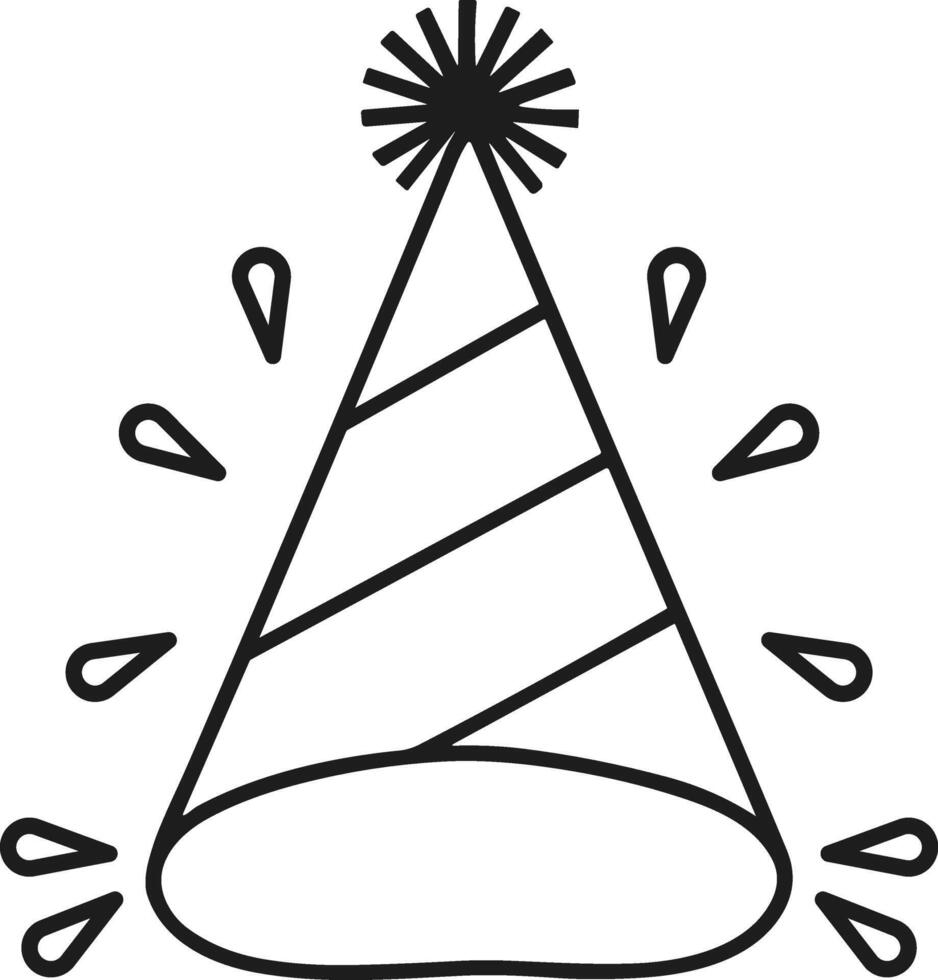 Party Hat Line Art with Festive Elements - Illustration vector