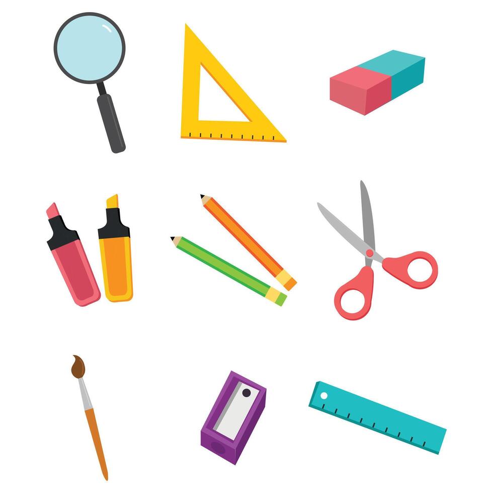 A set School and office supplies icons set. Flat design vector