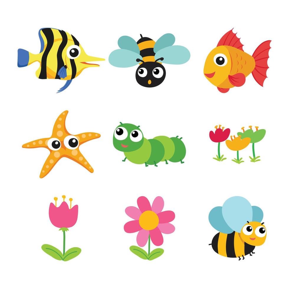 A set cartoon set of cute animals icons on white background vector