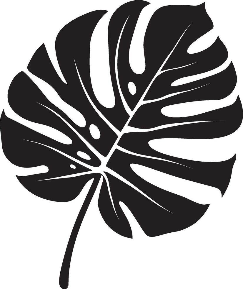 Black illustration of a simple philodendron leaf silhouette vector