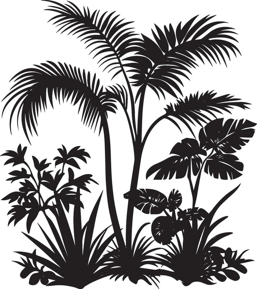 Black illustration of a simple tropical jungle plant silhouette vector