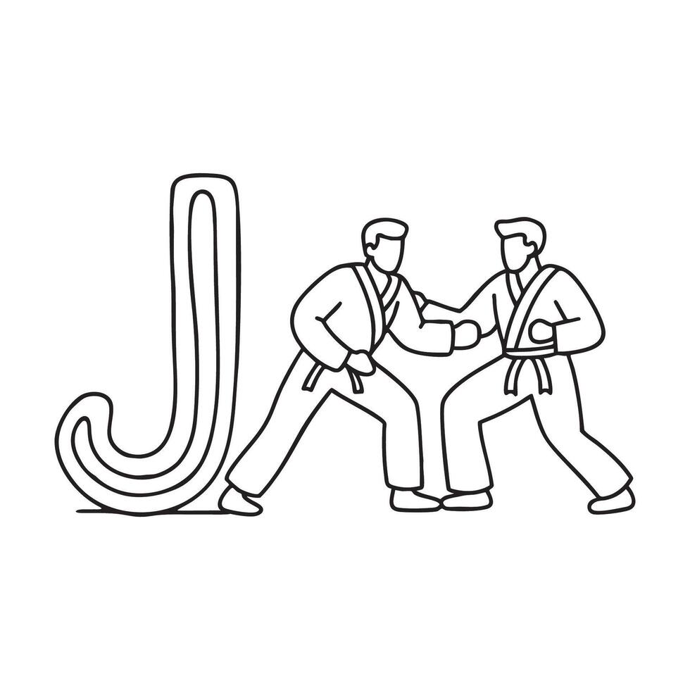 An illustration of Jiu jitsu with letter J beside it vector