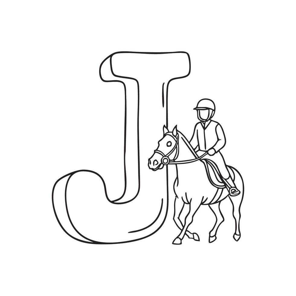 An illustration of Jockey with letter J beside it vector