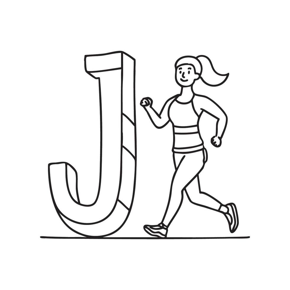 An illustration of Jogging with letter J beside it vector