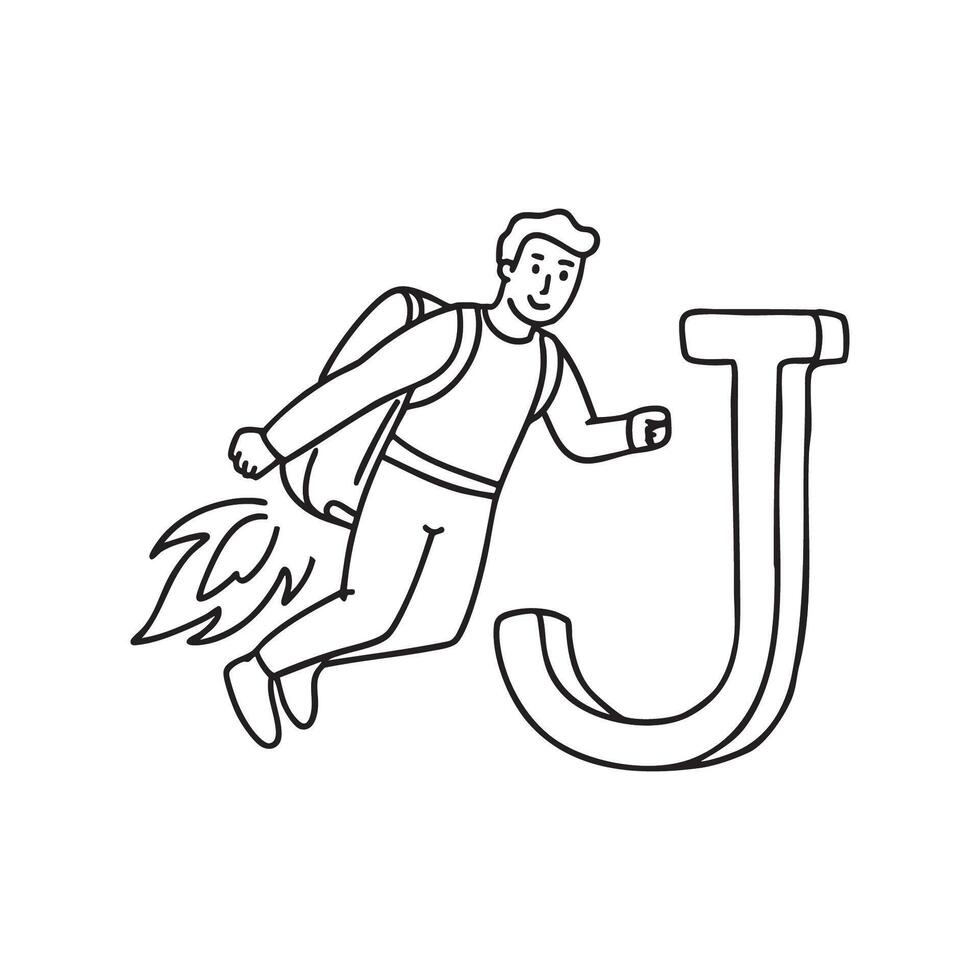 An illustration of Jetpack with letter J beside it vector