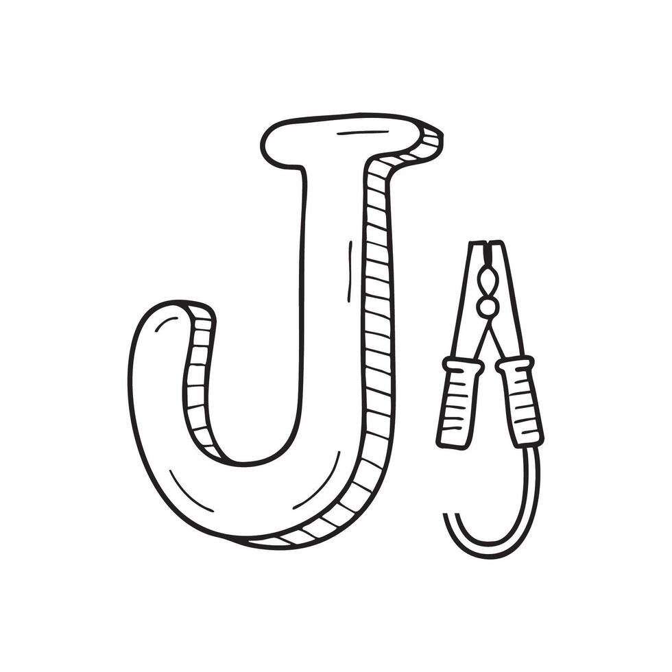 An illustration of Jumper cable with letter J beside it vector