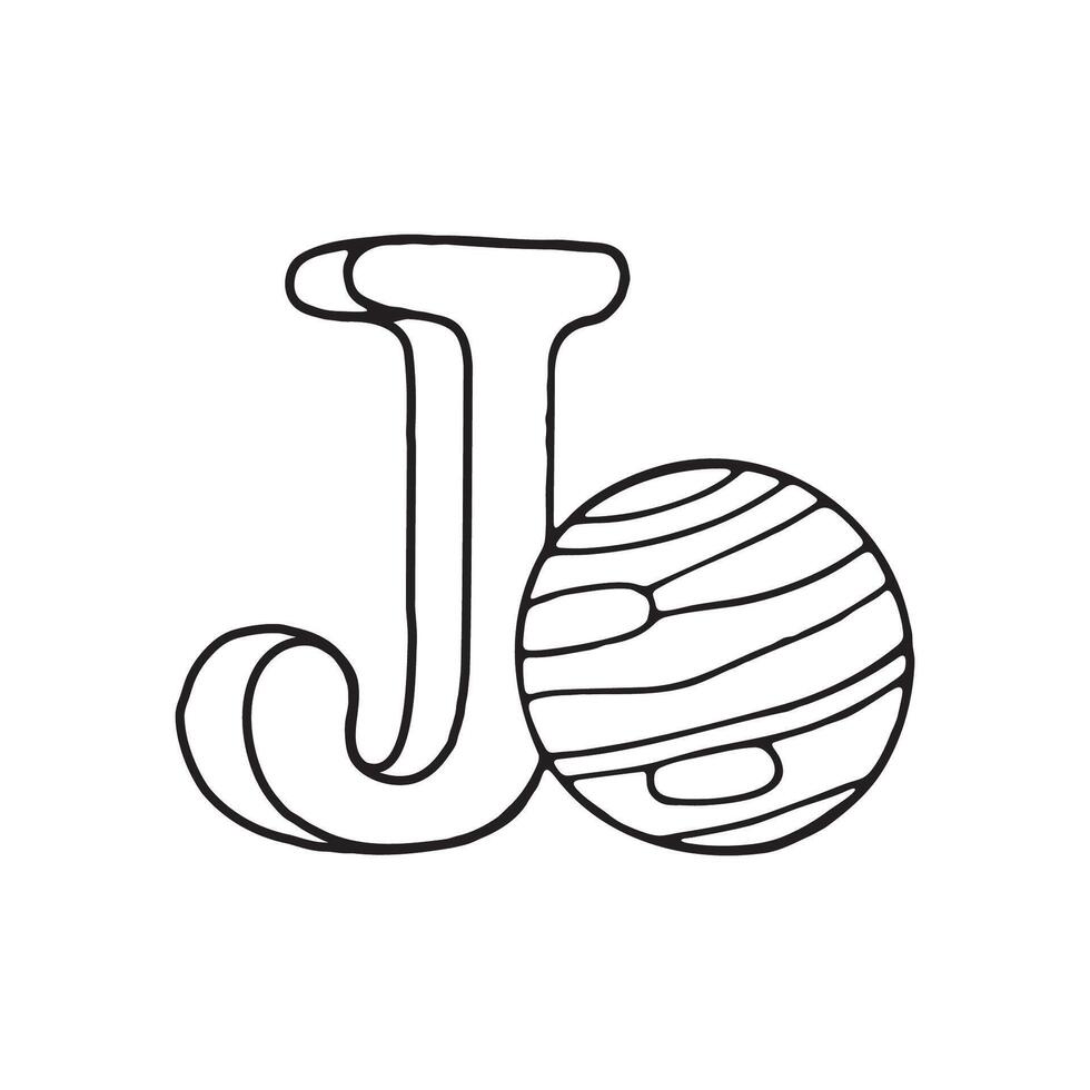 An illustration of Jupiter with letter J beside it vector