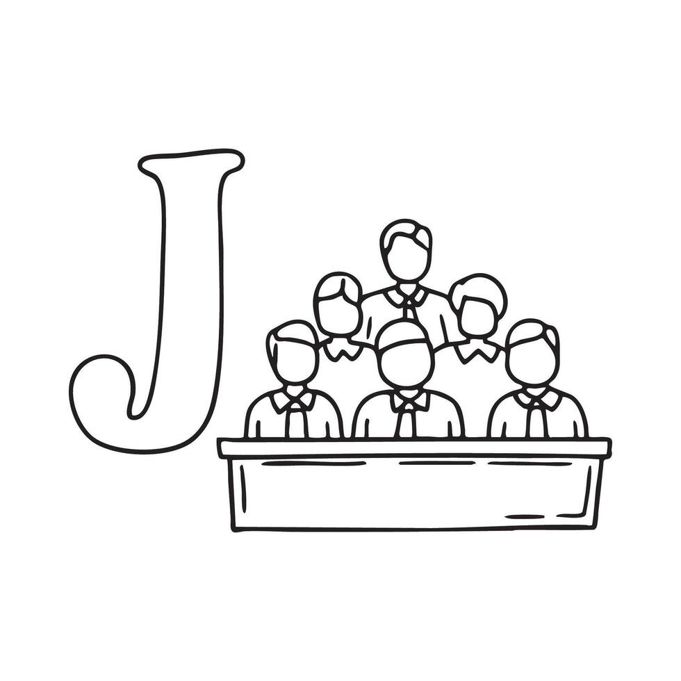 An illustration of Jury with letter J beside it vector
