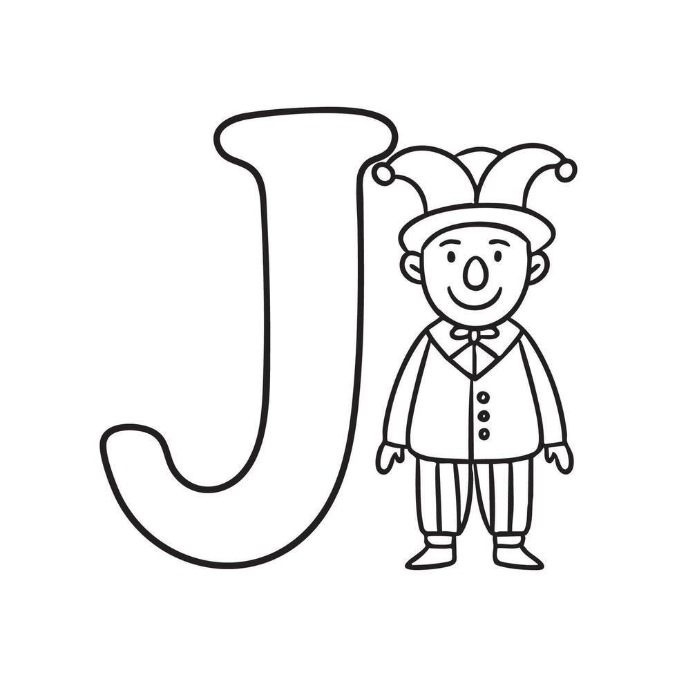 An illustration of Joker with letter J beside it vector