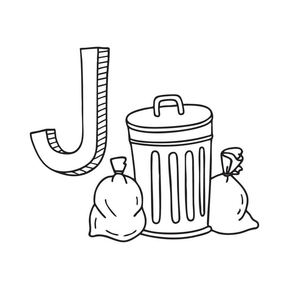 An illustration of Junk with letter J beside it vector
