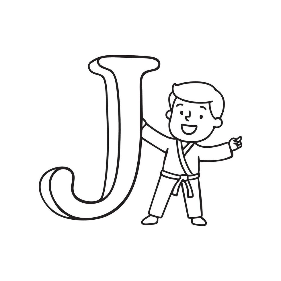 An illustration of Judo with letter J beside it vector