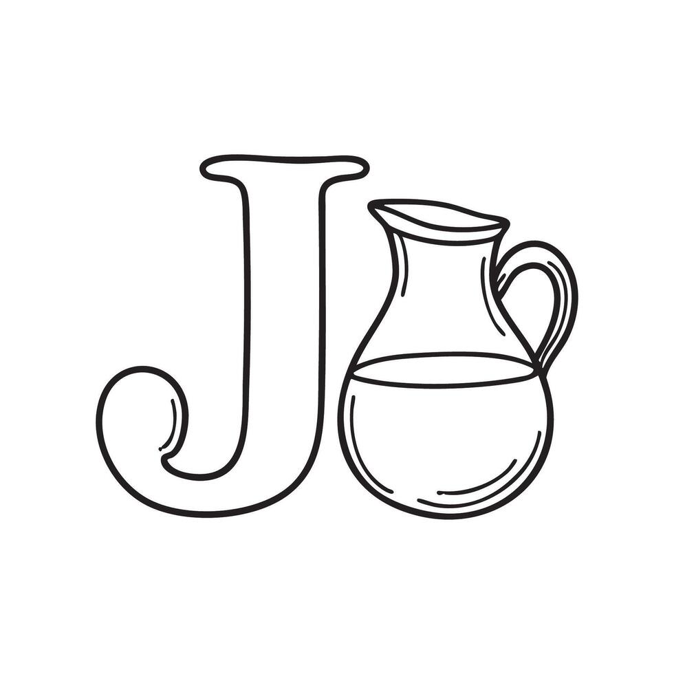 An illustration of Jug with letter J beside it vector
