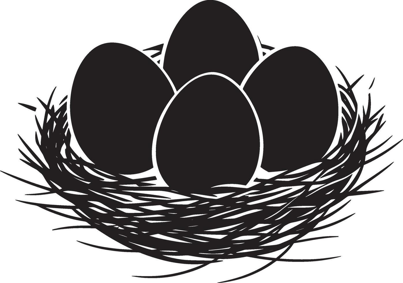 Black illustration of Easter eggs in a nest silhouette vector