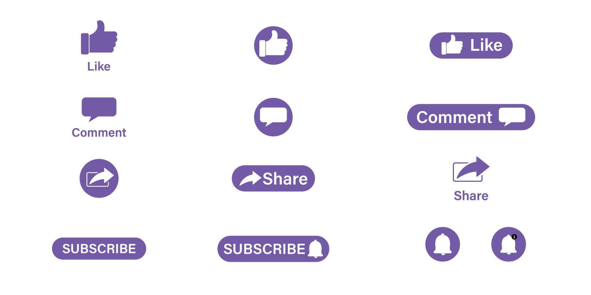 Collection of Social Media Interaction Buttons in Lilac. vector