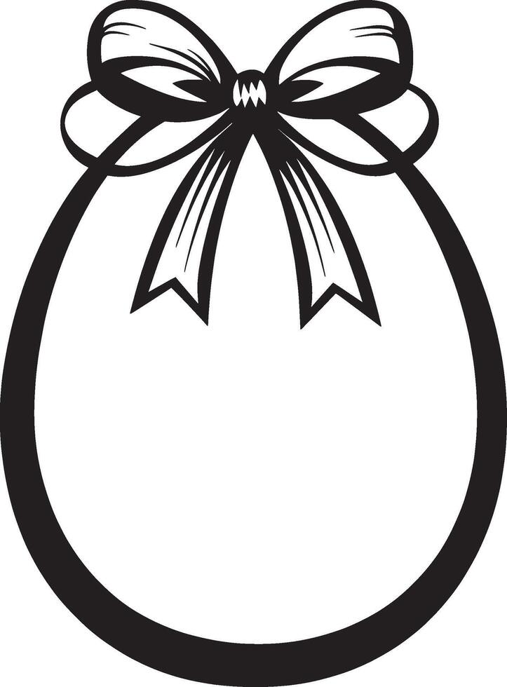 Black illustration of a simple Easter egg with bow and ribbon silhouette vector