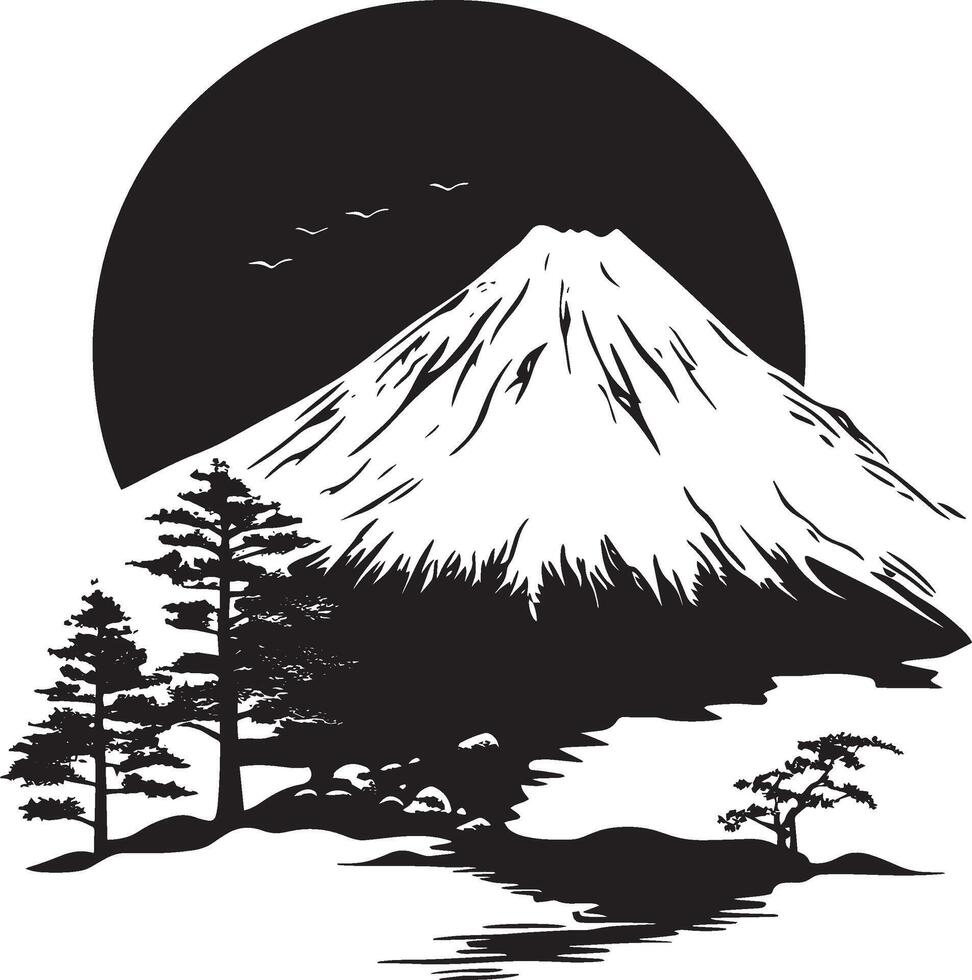 Black illustration of a simple mountain silhouette vector