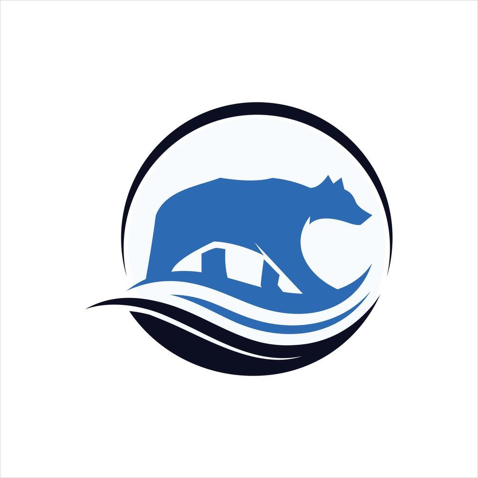A bear logo with waves and a circle vector