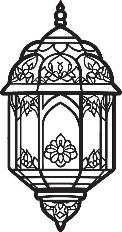 Lantern and Eid Mubarak concept outline in black style vector