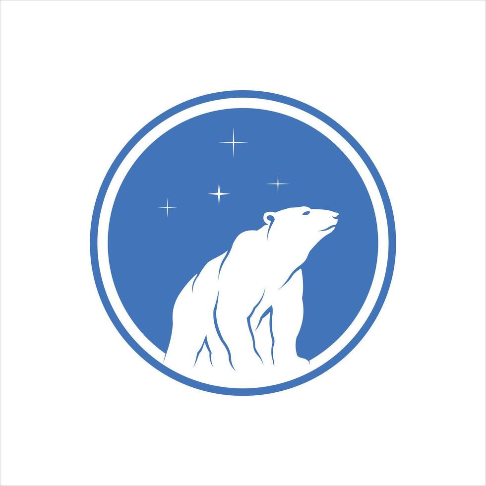 A polar bear in a blue circle with stars vector